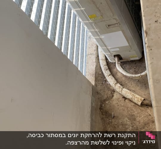 יחידת מזגן עם רשת למניעת כניסת יונים